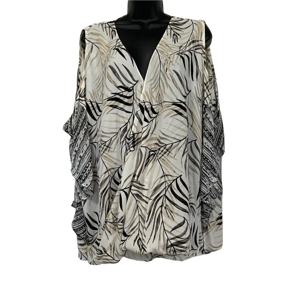 CATO Blouse‎ Top Tunic Tan Cream Brown Tropical Womens Size 26/28